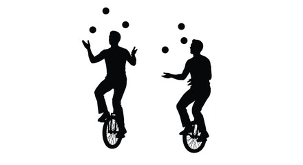 Two jugglers on unicycles depicted in a striking black silhouette © Taylor