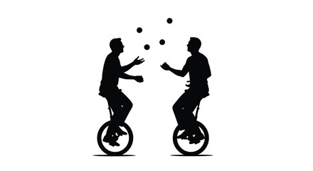 Two jugglers on unicycles perform a striking black silhouette © Taylor