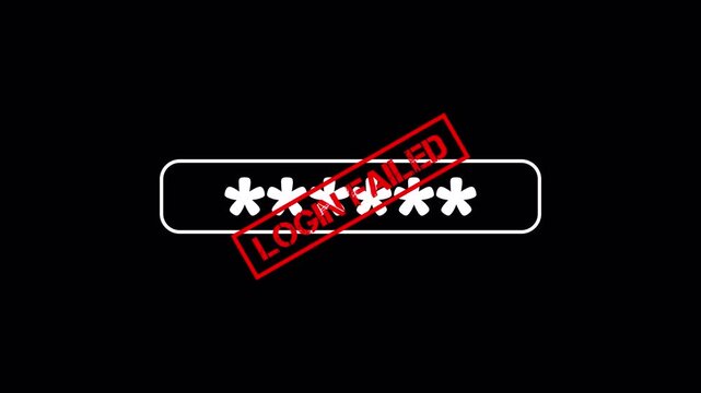 Login failed error alert text animation for system security, cyber warning and technology