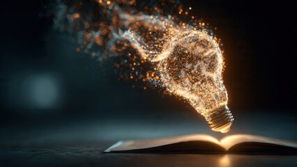 Lightbulb idea emerging from open book