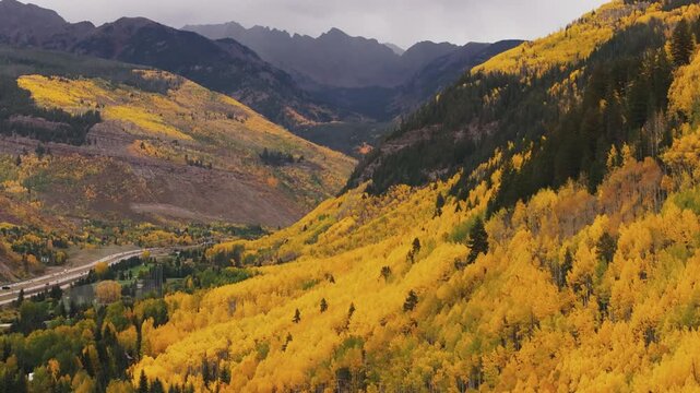 Beautiful fall landscape and mountains, drone video, Vail, Colorado 4K