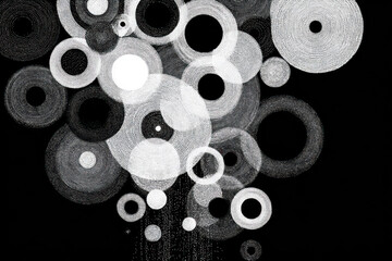 Fototapeta premium An abstract composition of multiple concentric circles and dotted textures on a black background. 