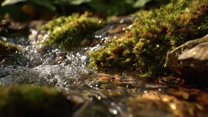 Fototapeta premium Mossy rocks and sparkling water