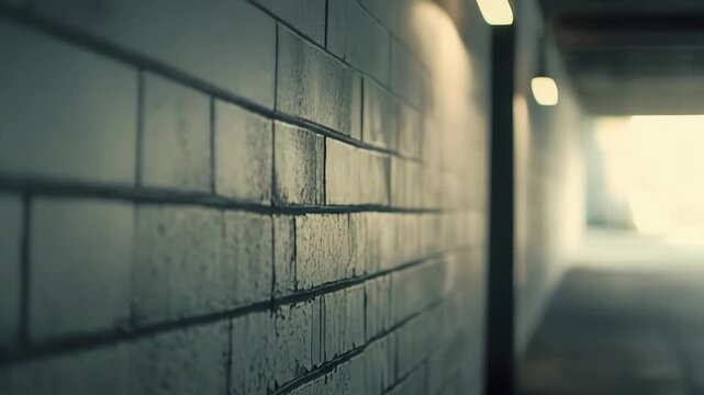 Concrete block wall creating a long perspective inside an underpass, leading towards a bright exit light and representing concepts of success, hope, and new beginnings