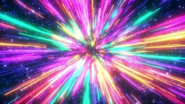 multicolored zoom motion effect. Abstract radial zoom surface of blurred multi color tunnel on white background. Wormhole space tunnel abstract. Motion and space are represented by animated dots and l