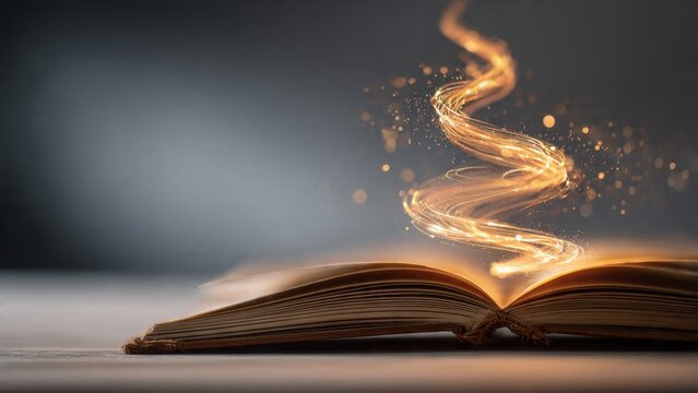 Open Book with Magical Light Trail