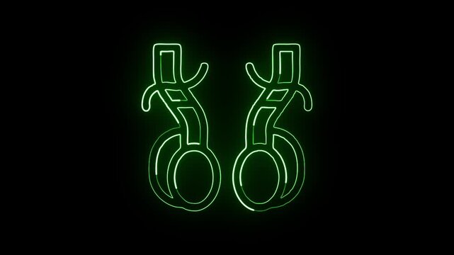 Glowing neon line vasectomy icon with subtle animation. Medical procedure animation HD video isolated on black background.