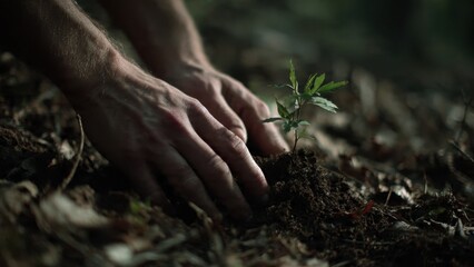 Fototapeta premium Planting a Tree Sapling in the Forest