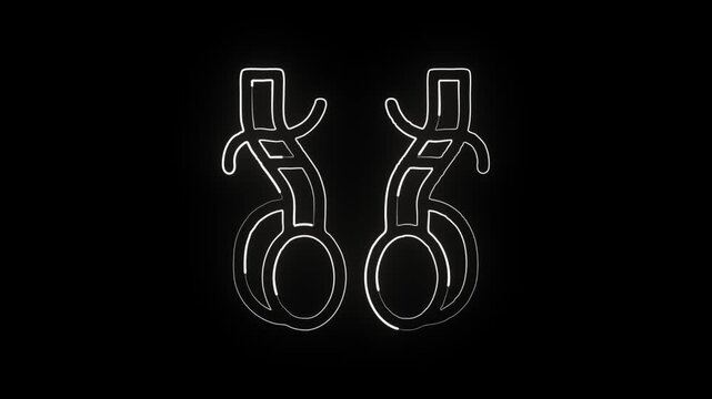 Glowing neon line vasectomy icon with subtle animation. Medical procedure animation HD video isolated on black background.