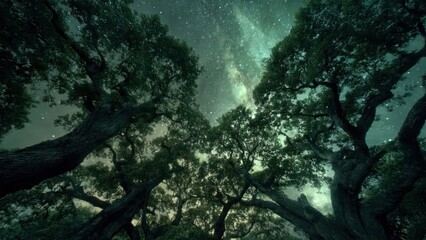 Fototapeta premium Starry Night Sky Through Trees