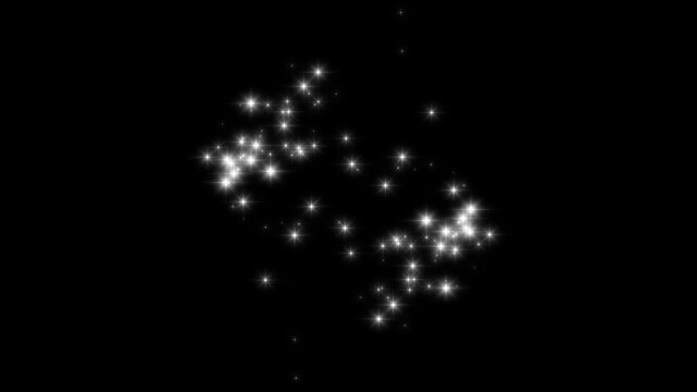 Sparkle star light effect, fast line glitter motion, luxury diamond glitter star trail animation, with white cartoon sparkle doodles, magic dust glow effect on black screen. 4k animated video
