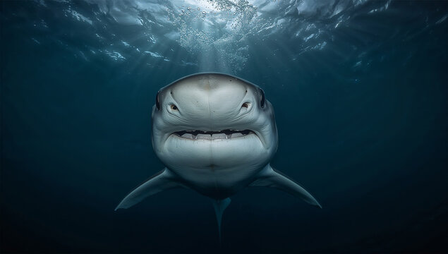 オナガザメの長い尾をドラマチックなシルエットで見せる