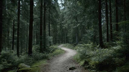Obraz premium Winding path through a dense green forest