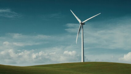 Fototapeta premium Wind turbine on green field, clean energy