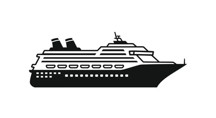 Obraz premium A detailed black silhouette of a large cruise ship sailing the sea