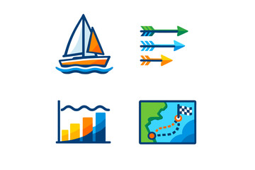 Obraz premium Sailing activity with arrows indicating direction and a chart showing progress on a map by the coast