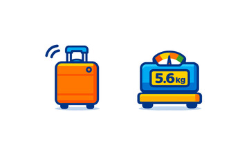 Luggage and weight scale display at travel check-in area showing a suitcase and weight measurement