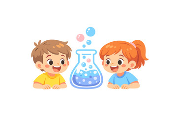Children learn about science through a fun experiment with colorful liquids and bubbles in a classroom setting during a school day