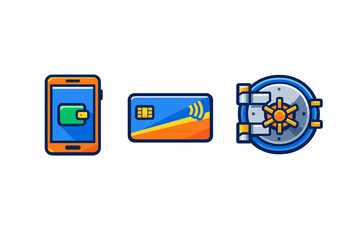 Fototapeta premium Mobile wallet, credit card, and safe represent digital payments and financial security in modern banking