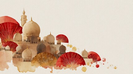 Golden Chinese New Year Concept with Red Decorative Elements