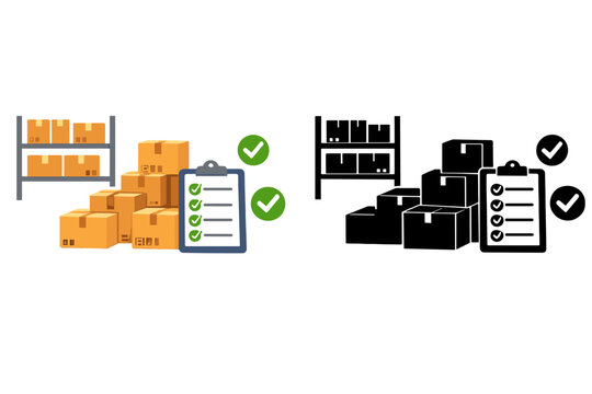 Warehousing process showing boxes, a checklist, and organized storage areas during daytime hours in a distribution center