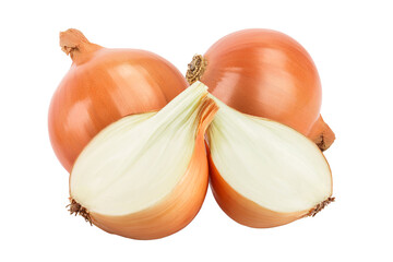 yellow onion half isolated on white background close up