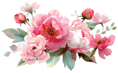 Naklejka premium Bright pink peony flower garland isolated vector illustration
