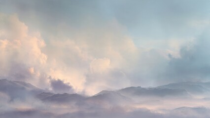 Mountain landscape with ethereal clouds