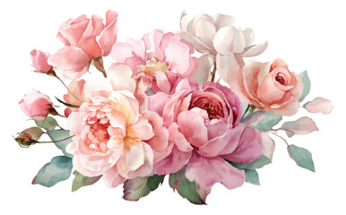 Obraz premium Soft pastel pink rose and peony flower horizontal bouquet vector