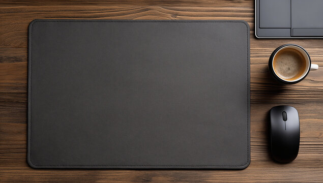 Mouse Pad on a desk with a mouse, tablet and coffee, product photos