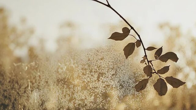 Golden autumn leaves and sunlight filtering through frosted glass creating a warm, dreamy background texture, evoking feelings of nostalgia and seasonal change