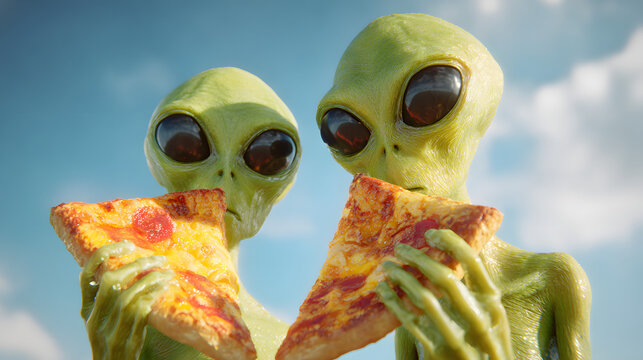 aliens eating pizza slices