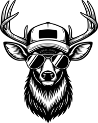 Fotobehang Hipster Dieren Deer With Hat And Sunglasses SVG, Buck Head svg, T-Shirt Design, Hunter Gift svg, Hunting Season svg, Cool Deer SVG, Buck with Sunglasses svg, Trucker Hat Hunting Wildlife Hipster Animal Cut File  © Joe