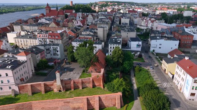 Beautiful architecture of Grudziadz with granaries at Wisla river, Poland