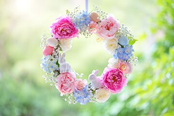 Romantic Floral Wreath with Peonies and Hydrangeas in Blush and Ivory