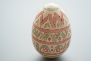 Artisan Easter egg with geometric folk art patterns in dusty rose and sage