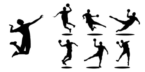 set of silhouettes of PLAYER PLAYING VOLLEYBALL