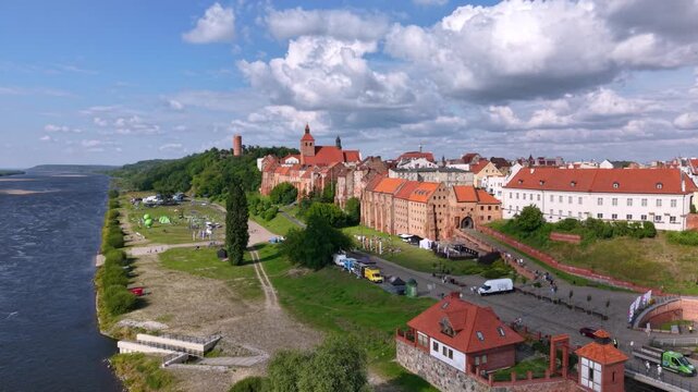 Beautiful architecture of Grudziadz with granaries at Wisla river, Poland