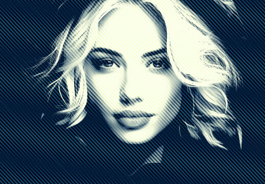 Blue And Black Retro Engraving Photo Effect