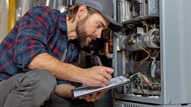 Heating Technician Inspecting Home Furnace System