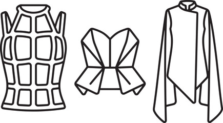 Geometric structure clothing icons showing avant garde fashion design and apparel concept