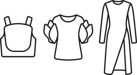 Minimalist fashion outline collection with geometric vest and artistic sleeve dress set