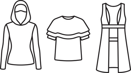 Minimalist garment set with face mask hoodie tiered ruffle top and sleeveless maxi dress