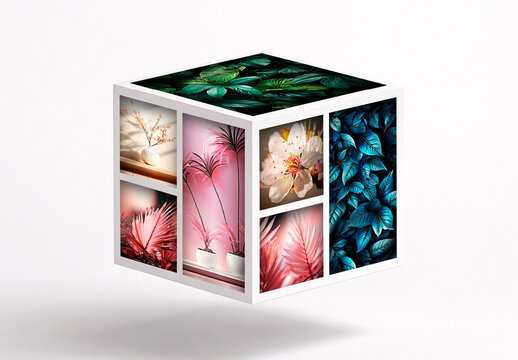 Colorful Modern Nature Cube Photo Frame Mockup