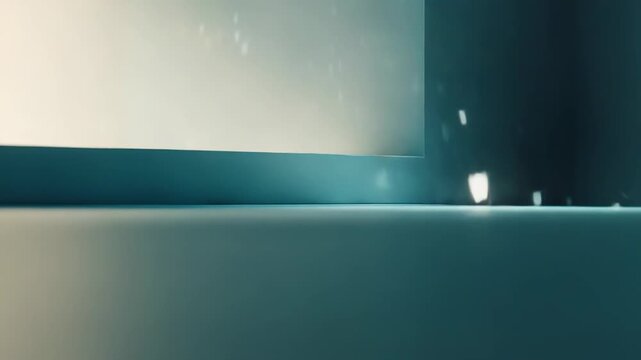 Clean architectural space featuring a minimal corner shelf, illuminated by a subtle light source casting soft bokeh patterns onto the wall, creating an abstract and serene atmosphere