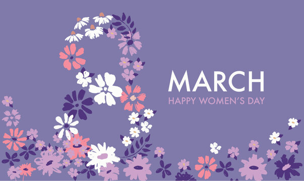8 March. Women day background with frame flowers.	
