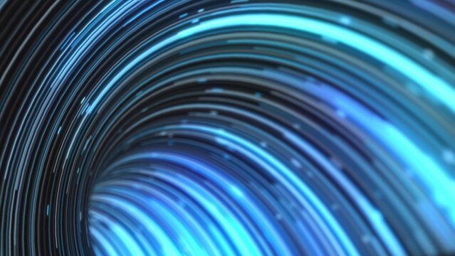 Abstract vortex of glowing blue lines swirling into a tunnel, representing digital speed, flow, and futuristic data movement