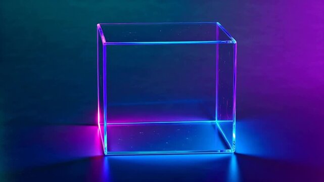 Glass cube with neon lights
