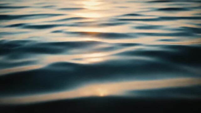 Water ripples showing sun reflections on a dark blue surface, creating abstract wave patterns and a serene natural backdrop for concepts of calm, fluidity, and nature