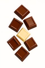 Milk Chocolate Squares with One White Chocolate Cube in the Center Isolated on White Background